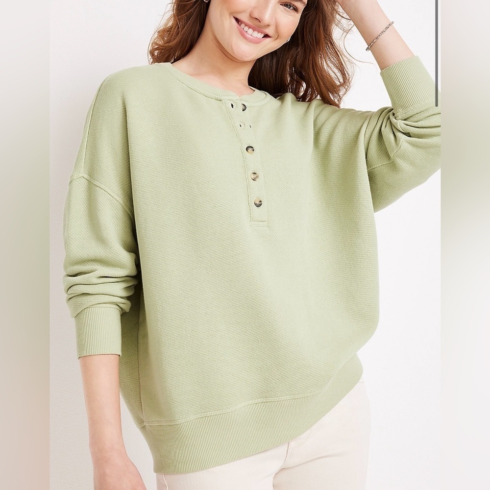 Maurices Henley Drop Shoulder Sweatshirt Light Green Relaxed Fit Large Women’s